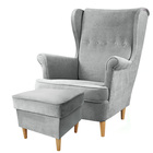 Fotel z podnóżkiem Malmo jasnoszary w tkaninie Easy Clean na bukowych nóżkach