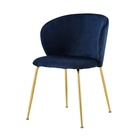 Krzesło tapicerowane Mealize w tkaninie hydrofobowej granatowy velvet na złotych nogach