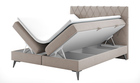 Łóżko kontynentalne 180x200 cm Welagano z pojemnikami i topperem beżowe welur hydrofobowy