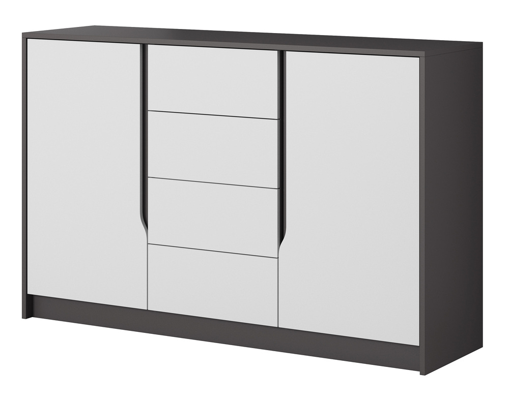 SELSEY Komoda dwudrzwiowa Tulon 138 cm z czterema szufladami grafit / biała