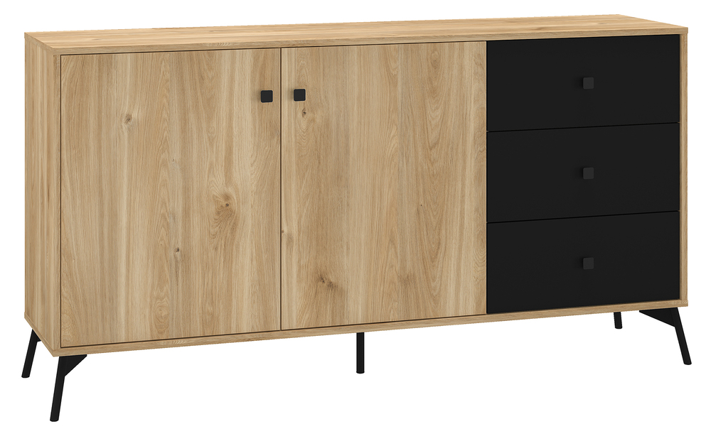SELSEY Komoda dwudrzwiowa Sivly 160 cm z trzema szufladami dąb castello/czarny