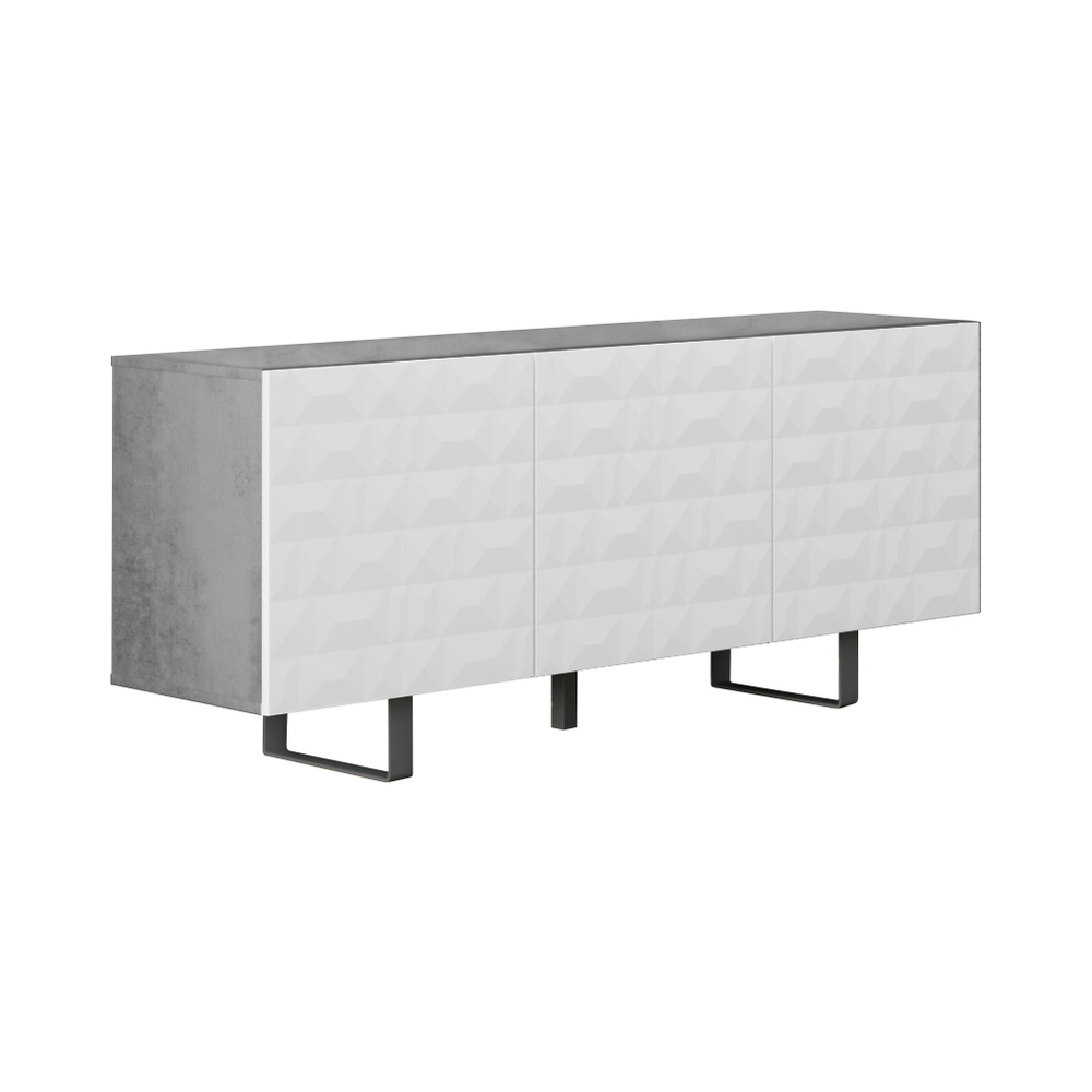 SELSEY Włoska komoda trzydrzwiowa Balwin 165 cm z przetworzonych butelek PET Beton/Biały